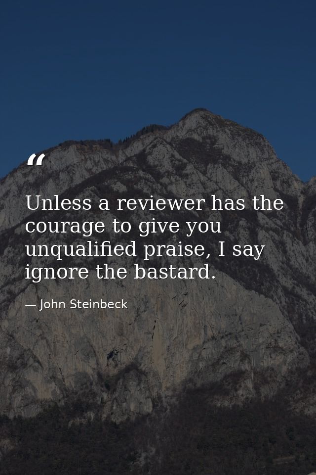 Unless a reviewer has the courage to give you unqualified praise, I say ignore the bastard. — John Steinbeck