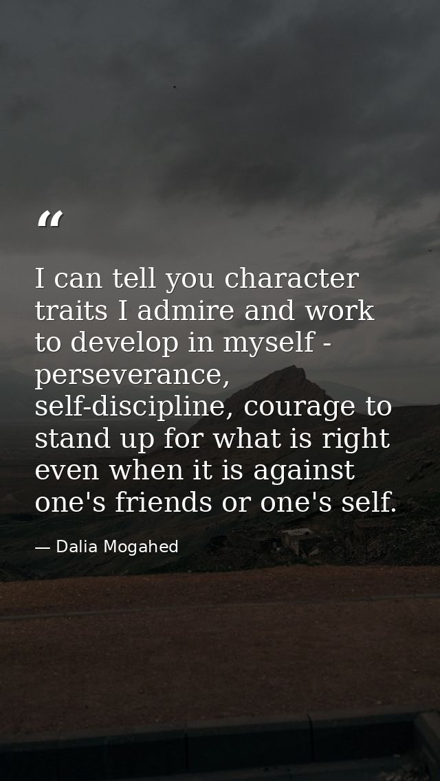 I can tell you character traits I admire and work to develop in myself - perseverance, self-discipline, courage to stand — Dalia Mogahed