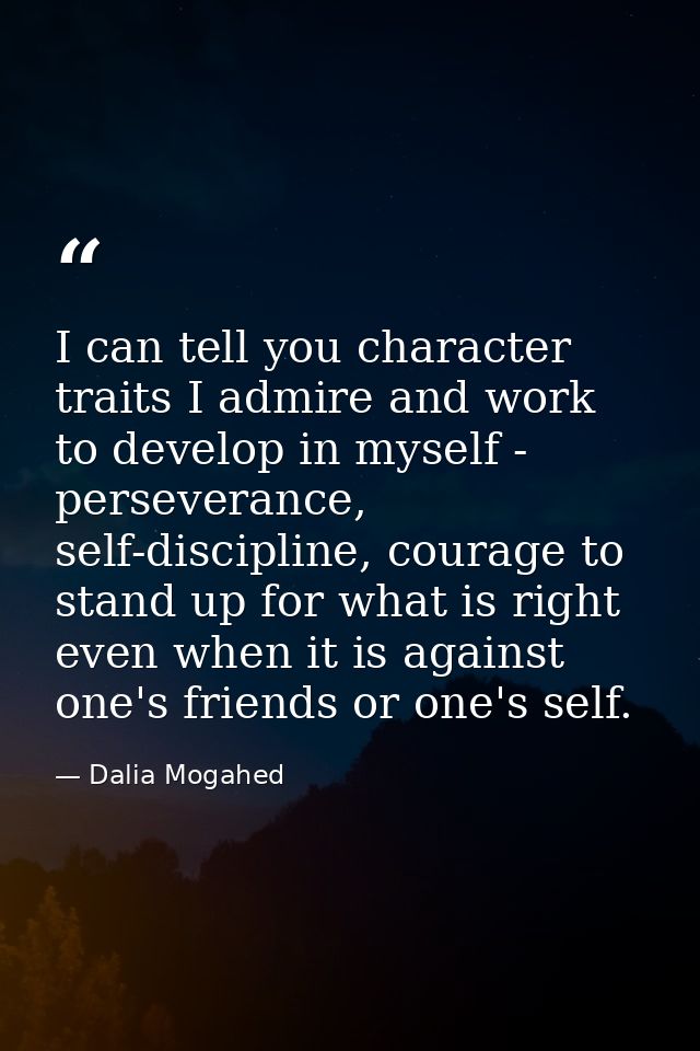 I can tell you character traits I admire and work to develop in myself - perseverance, self-discipline, courage to stand — Dalia Mogahed