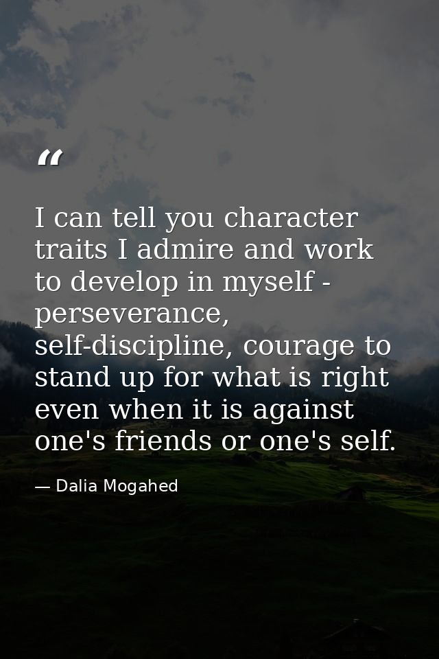I can tell you character traits I admire and work to develop in myself - perseverance, self-discipline, courage to stand — Dalia Mogahed