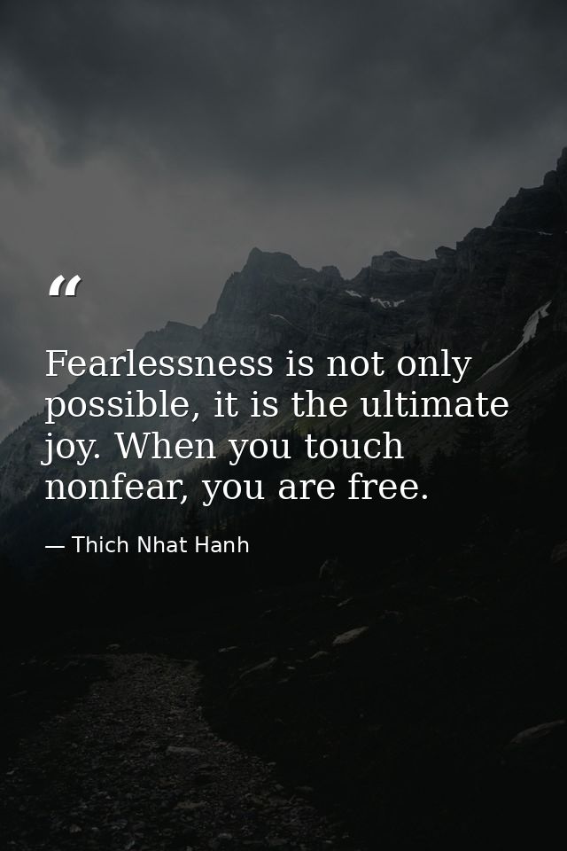Fearlessness is not only possible, it is the ultimate joy. When you touch nonfear, you are free. — Thich Nhat Hanh