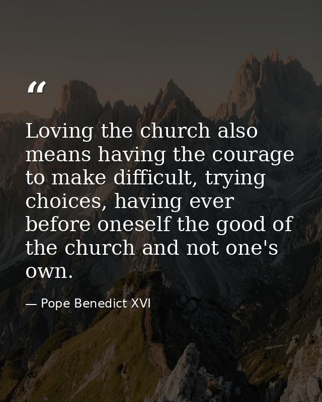 Loving the church also means having the courage to make difficult, trying choices, having ever before oneself the good o — Pope Benedict XVI