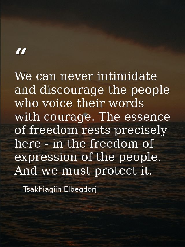 We can never intimidate and discourage the people who voice their words with courage. The essence of freedom rests preci — Tsakhiagiin Elbegdorj