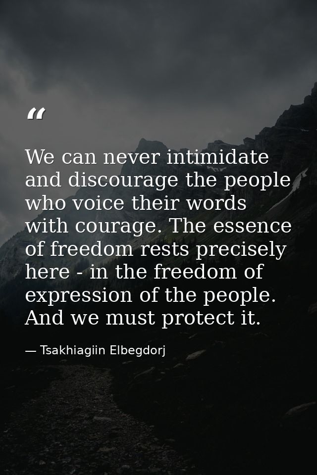 We can never intimidate and discourage the people who voice their words with courage. The essence of freedom rests preci — Tsakhiagiin Elbegdorj