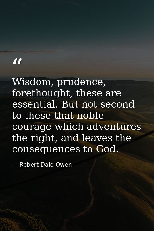 Wisdom, prudence, forethought, these are essential. But not second to these that noble courage which adventures the righ — Robert Dale Owen
