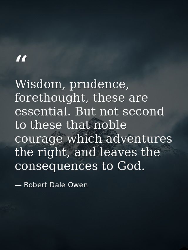 Wisdom, prudence, forethought, these are essential. But not second to these that noble courage which adventures the righ — Robert Dale Owen