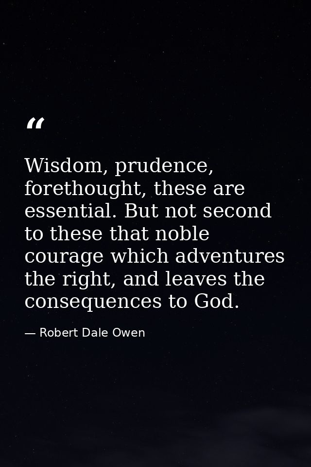 Wisdom, prudence, forethought, these are essential. But not second to these that noble courage which adventures the righ — Robert Dale Owen