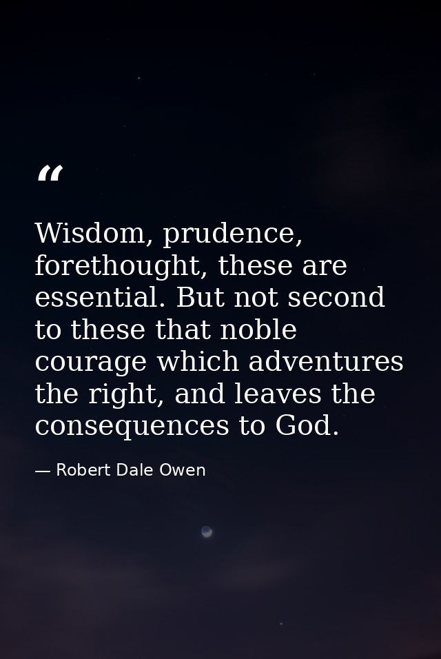 Wisdom, prudence, forethought, these are essential. But not second to these that noble courage which adventures the righ — Robert Dale Owen