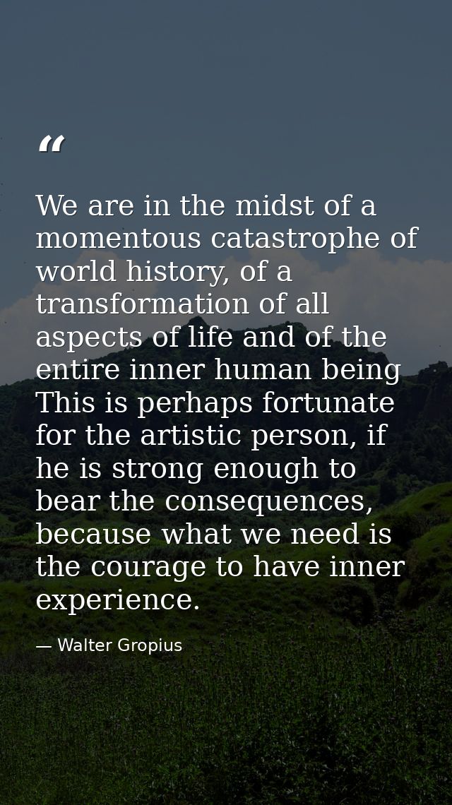 We are in the midst of a momentous catastrophe of world history, of a transformation of all aspects of life and of the e — Walter Gropius