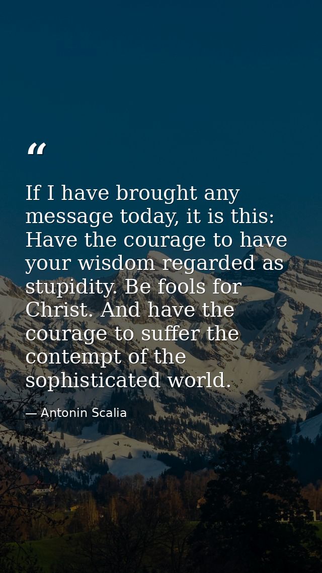 If I have brought any message today, it is this: Have the courage to have your wisdom regarded as stupidity. Be fools fo — Antonin Scalia