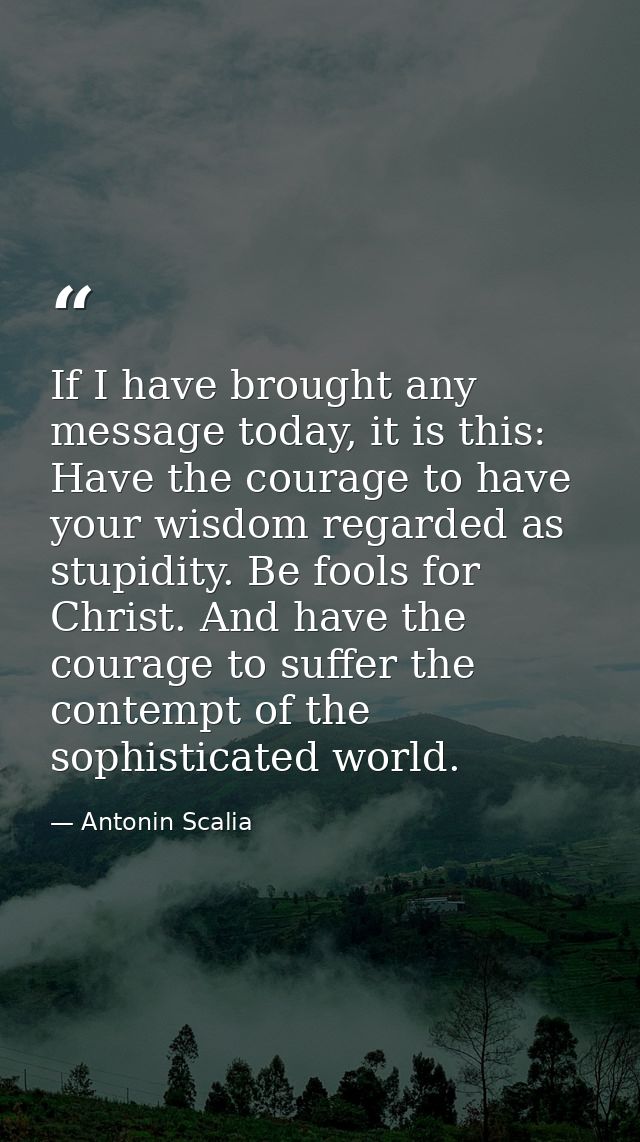 If I have brought any message today, it is this: Have the courage to have your wisdom regarded as stupidity. Be fools fo — Antonin Scalia