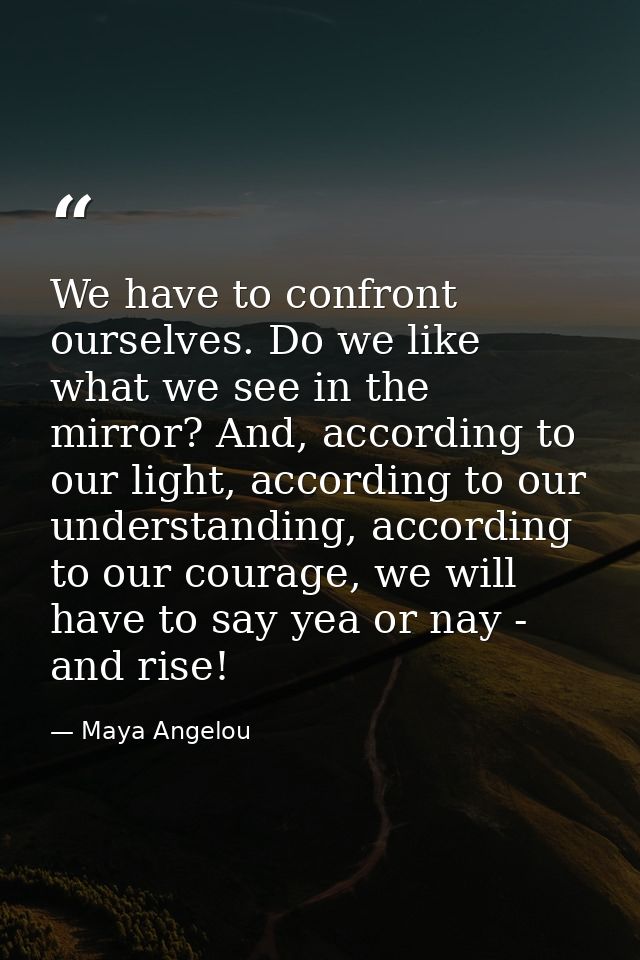 We have to confront ourselves. Do we like what we see in the mirror? And, according to our light, according to our under — Maya Angelou
