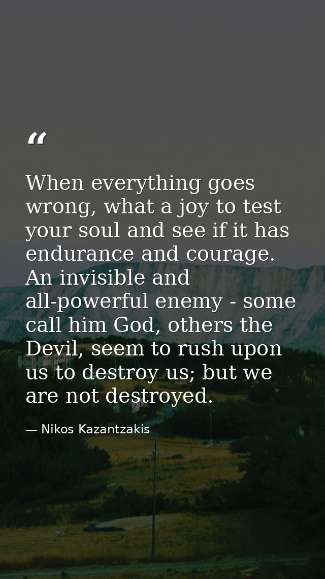 When everything goes wrong, what a joy to test your soul and see if it has endurance and courage. An invisible and all-p — Nikos Kazantzakis