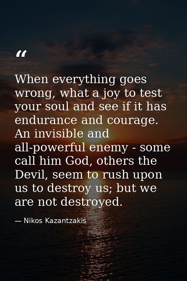 When everything goes wrong, what a joy to test your soul and see if it has endurance and courage. An invisible and all-p — Nikos Kazantzakis