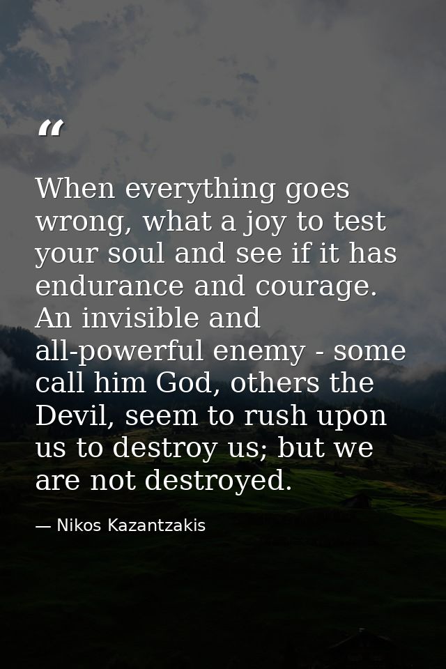 When everything goes wrong, what a joy to test your soul and see if it has endurance and courage. An invisible and all-p — Nikos Kazantzakis