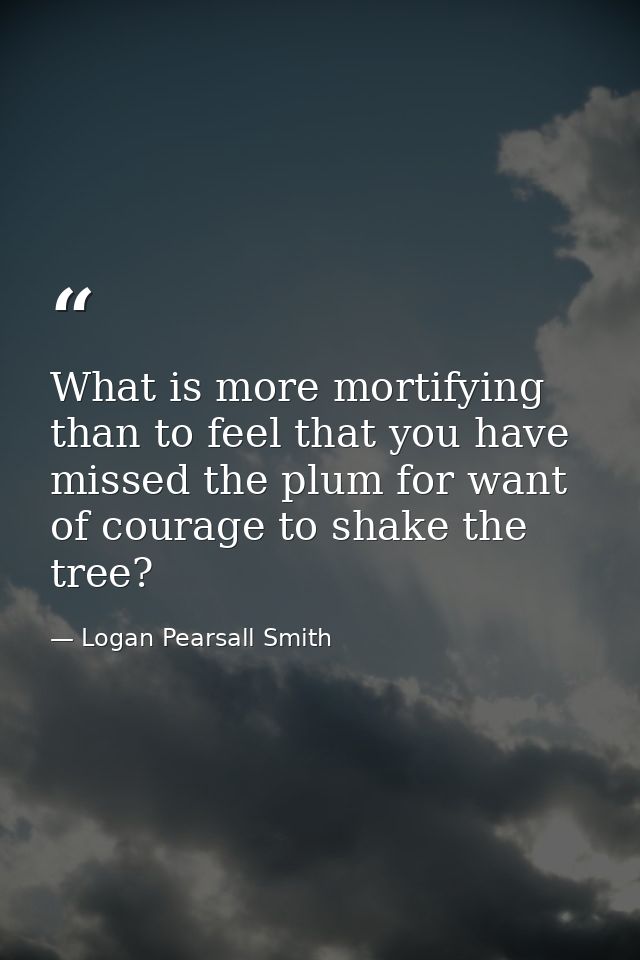 What is more mortifying than to feel that you have missed the plum for want of courage to shake the tree? — Logan Pearsall Smith