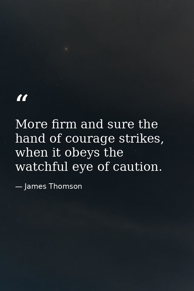 More firm and sure the hand of courage strikes, when it obeys the watchful eye of caution. — James Thomson
