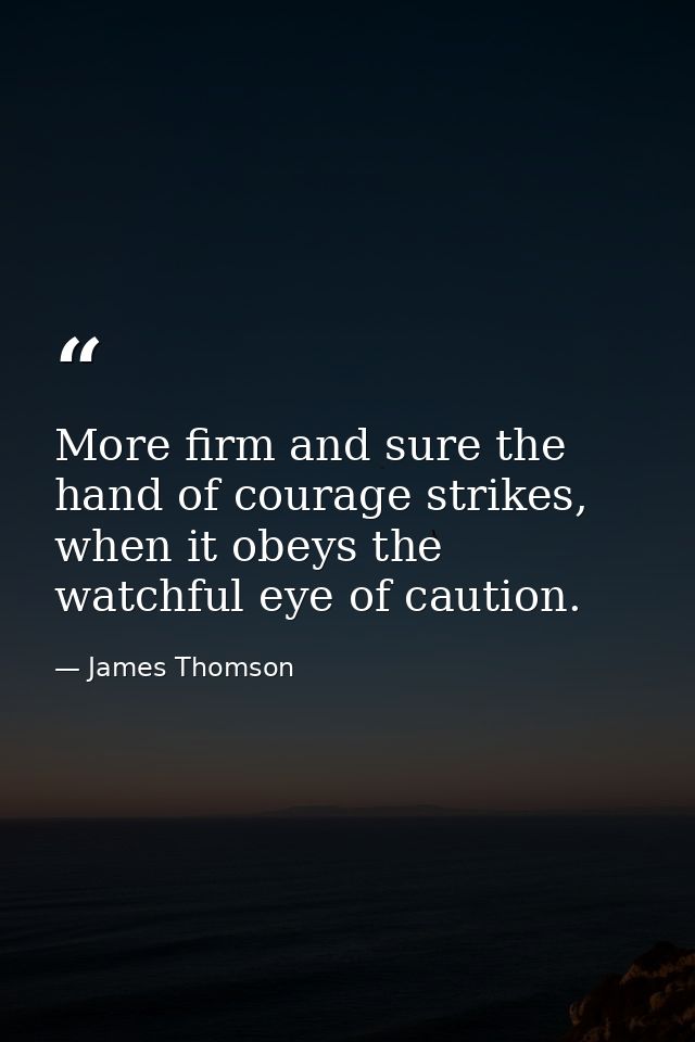 More firm and sure the hand of courage strikes, when it obeys the watchful eye of caution. — James Thomson