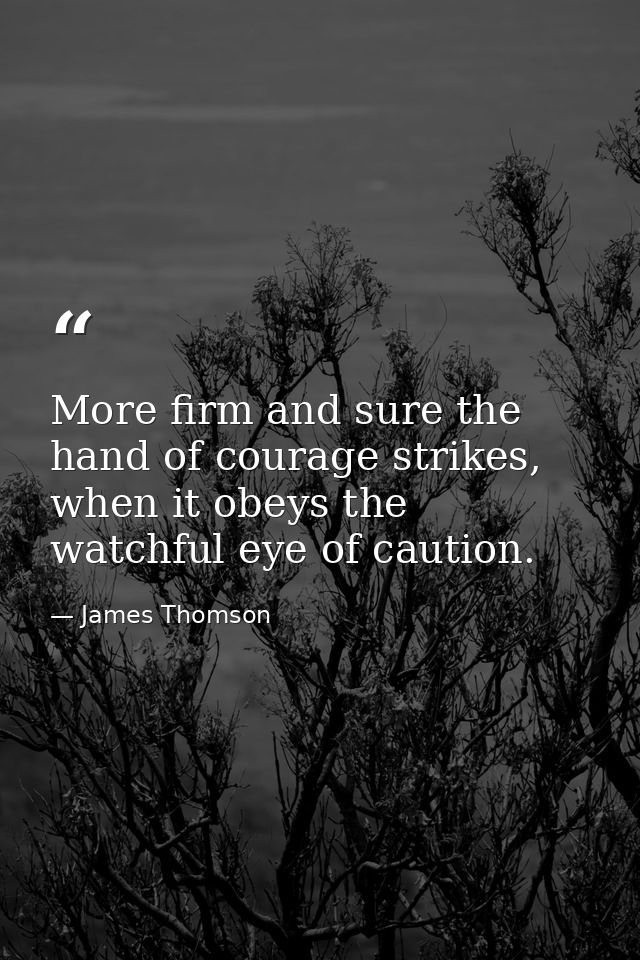 More firm and sure the hand of courage strikes, when it obeys the watchful eye of caution. — James Thomson