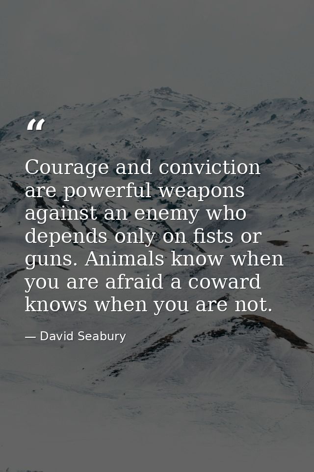 Courage and conviction are powerful weapons against an enemy who depends only on fists or guns. Animals know when you ar — David Seabury