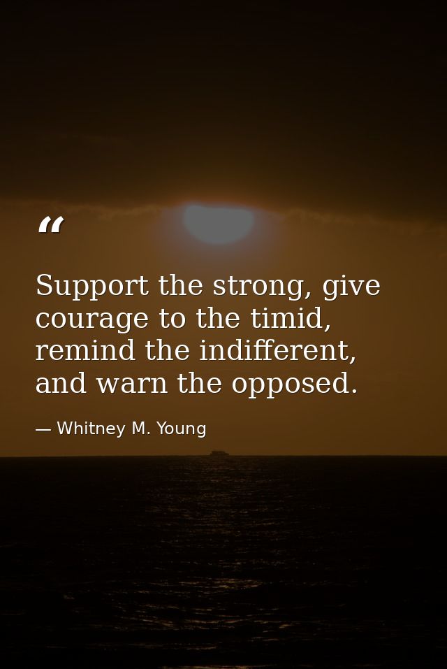 Support the strong, give courage to the timid, remind the indifferent, and warn the opposed. — Whitney M. Young