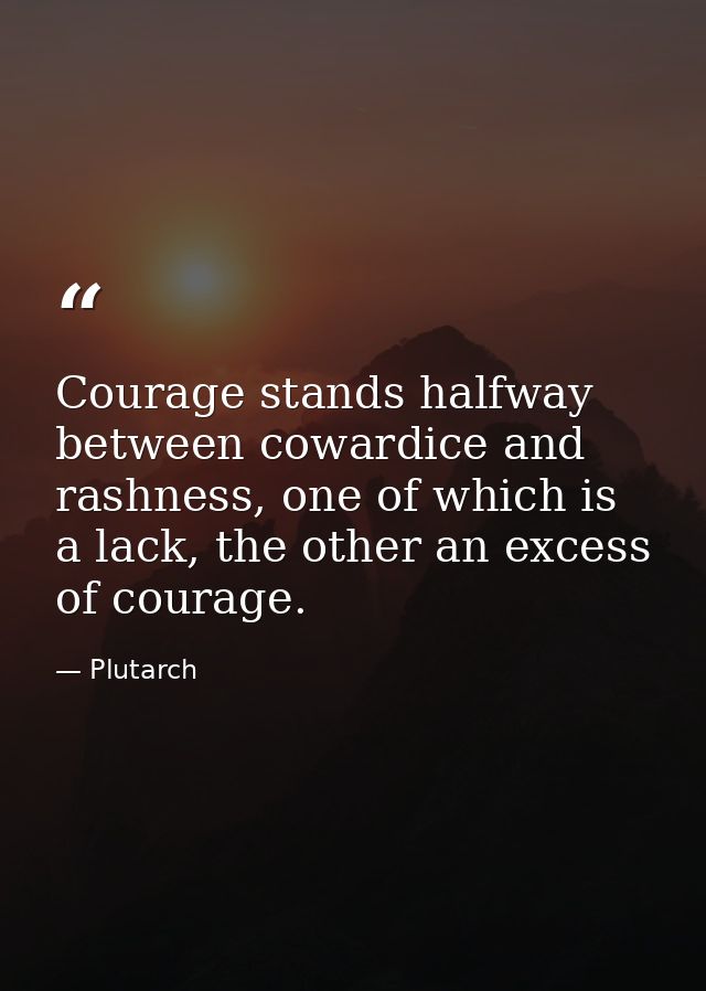 Courage stands halfway between cowardice and rashness, one of which is a lack, the other an excess of courage. — Plutarch
