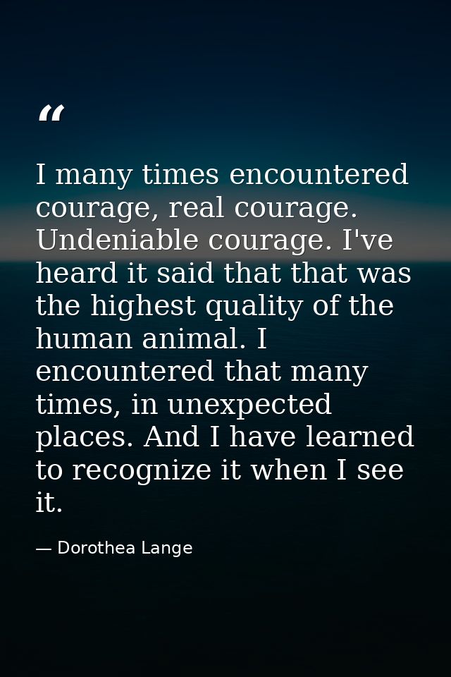 I many times encountered courage, real courage. Undeniable courage. I've heard it said that that was the highest quality — Dorothea Lange