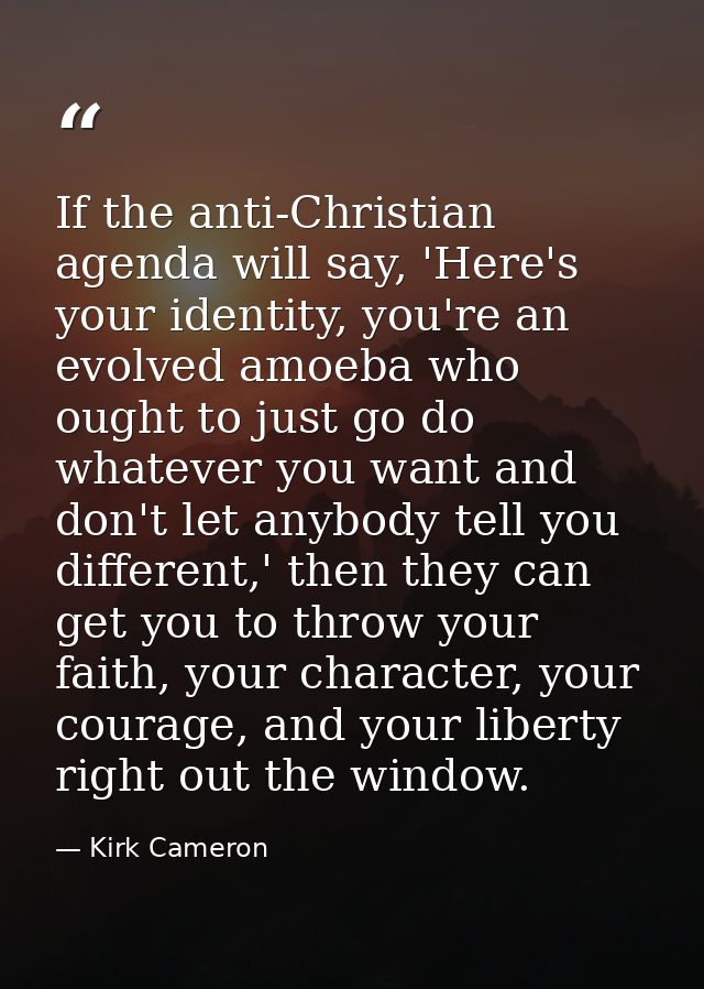If the anti-Christian agenda will say, 'Here's your identity, you're an evolved amoeba who ought to just go do whatever  — Kirk Cameron