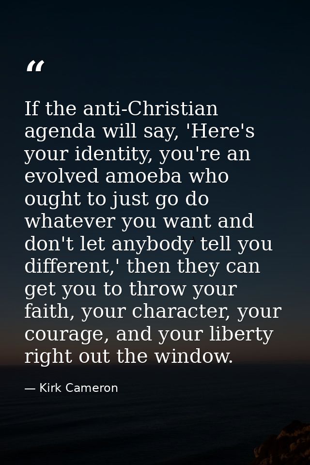 If the anti-Christian agenda will say, 'Here's your identity, you're an evolved amoeba who ought to just go do whatever  — Kirk Cameron