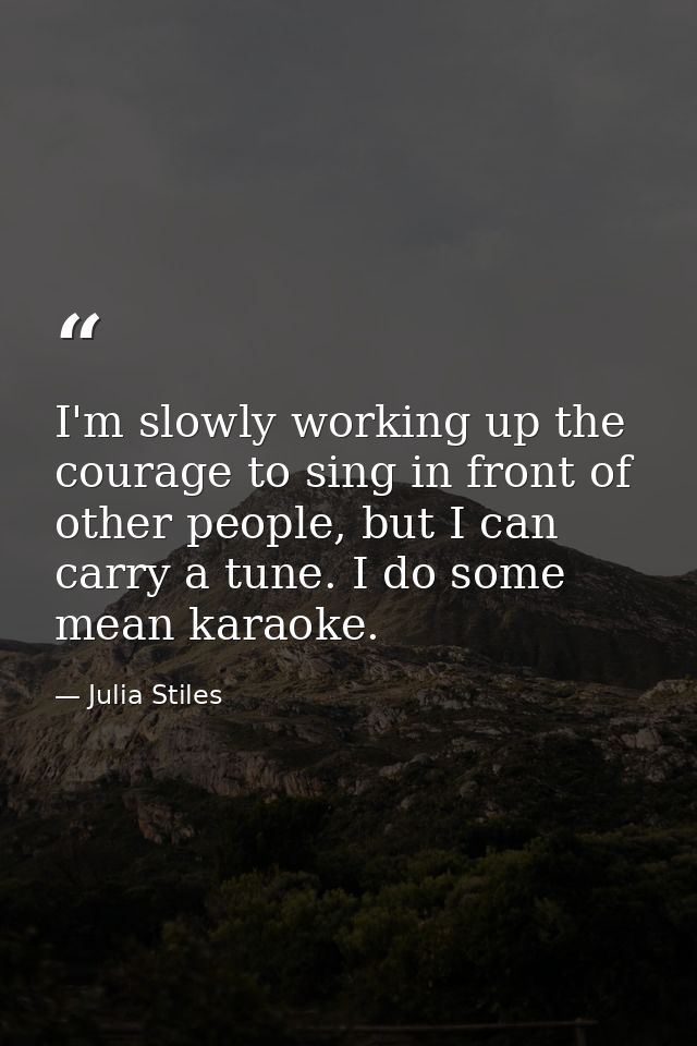 I'm slowly working up the courage to sing in front of other people, but I can carry a tune. I do some mean karaoke. — Julia Stiles