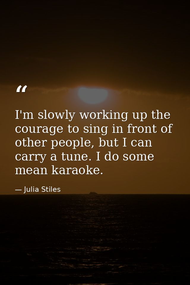 I'm slowly working up the courage to sing in front of other people, but I can carry a tune. I do some mean karaoke. — Julia Stiles