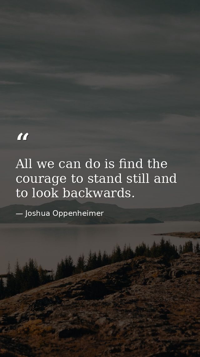 All we can do is find the courage to stand still and to look backwards. — Joshua Oppenheimer