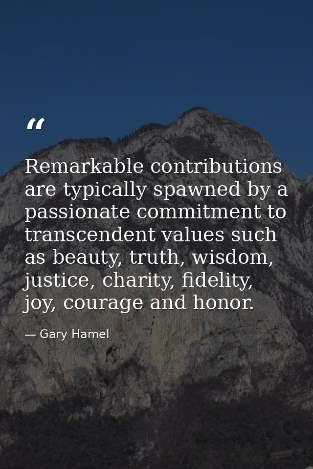 Remarkable contributions are typically spawned by a passionate commitment to transcendent values such as beauty, truth,  — Gary Hamel