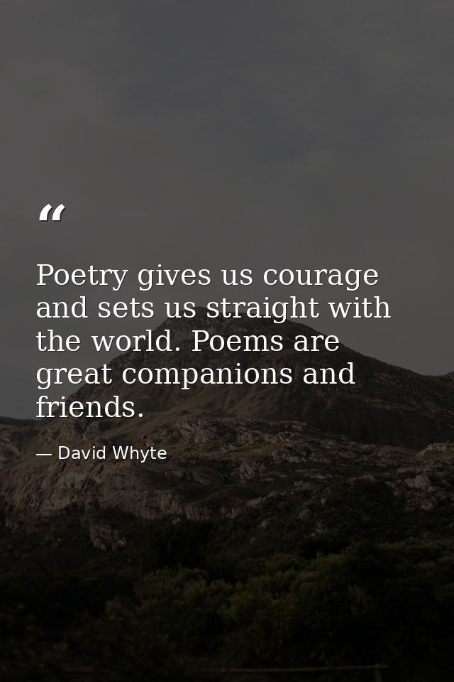 Poetry gives us courage and sets us straight with the world. Poems are great companions and friends. — David Whyte