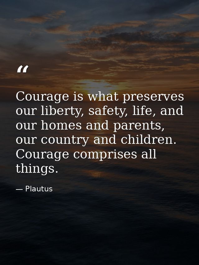 Courage is what preserves our liberty, safety, life, and our homes and parents, our country and children. Courage compri — Plautus