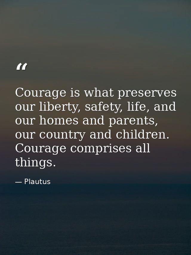 Courage is what preserves our liberty, safety, life, and our homes and parents, our country and children. Courage compri — Plautus