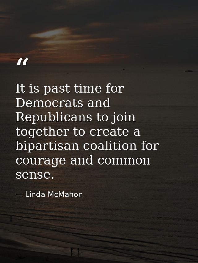 It is past time for Democrats and Republicans to join together to create a bipartisan coalition for courage and common s — Linda McMahon