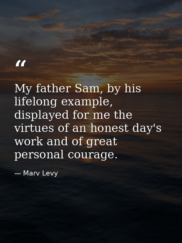 My father Sam, by his lifelong example, displayed for me the virtues of an honest day's work and of great personal coura — Marv Levy