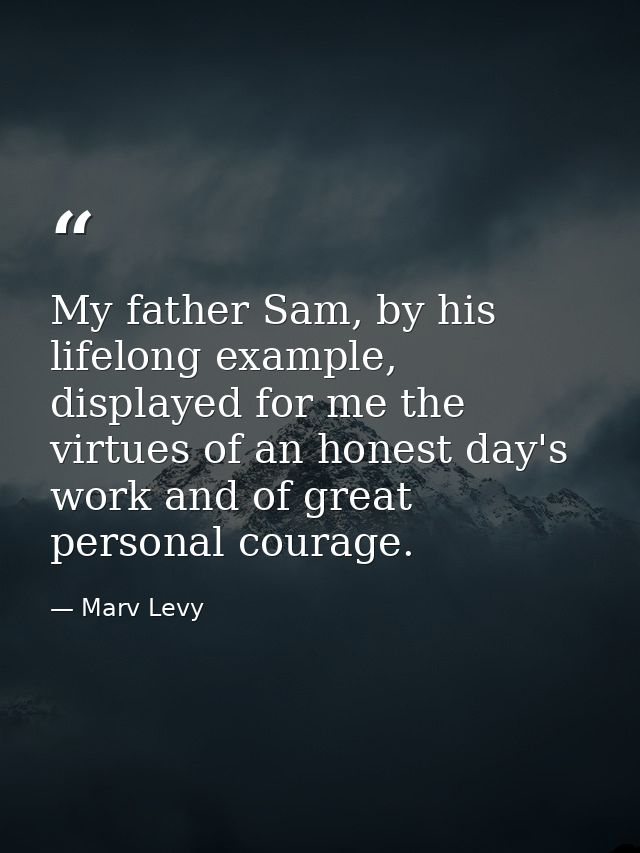 My father Sam, by his lifelong example, displayed for me the virtues of an honest day's work and of great personal coura — Marv Levy