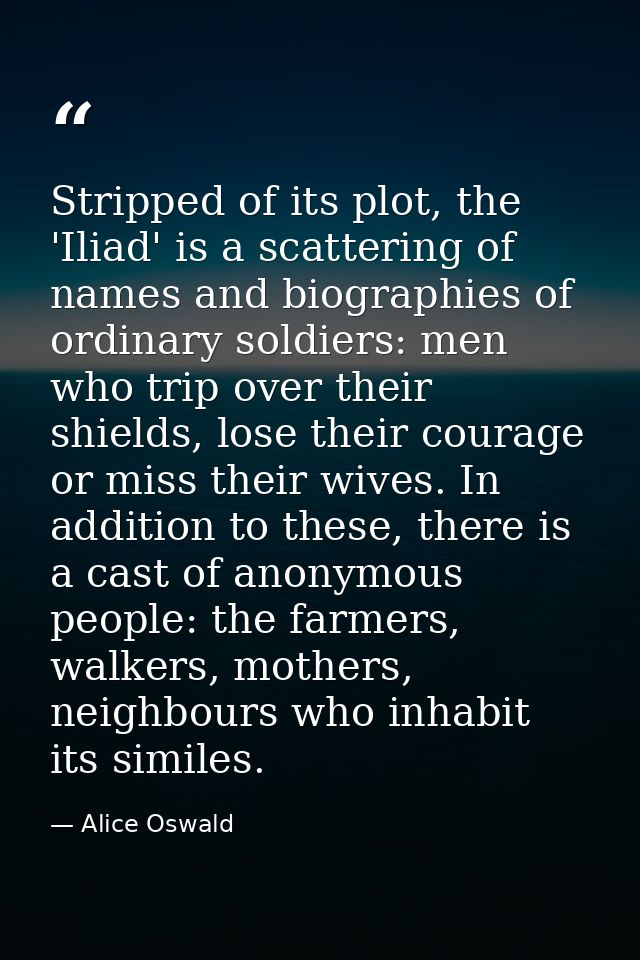 Stripped of its plot, the 'Iliad' is a scattering of names and biographies of ordinary soldiers: men who trip over their — Alice Oswald