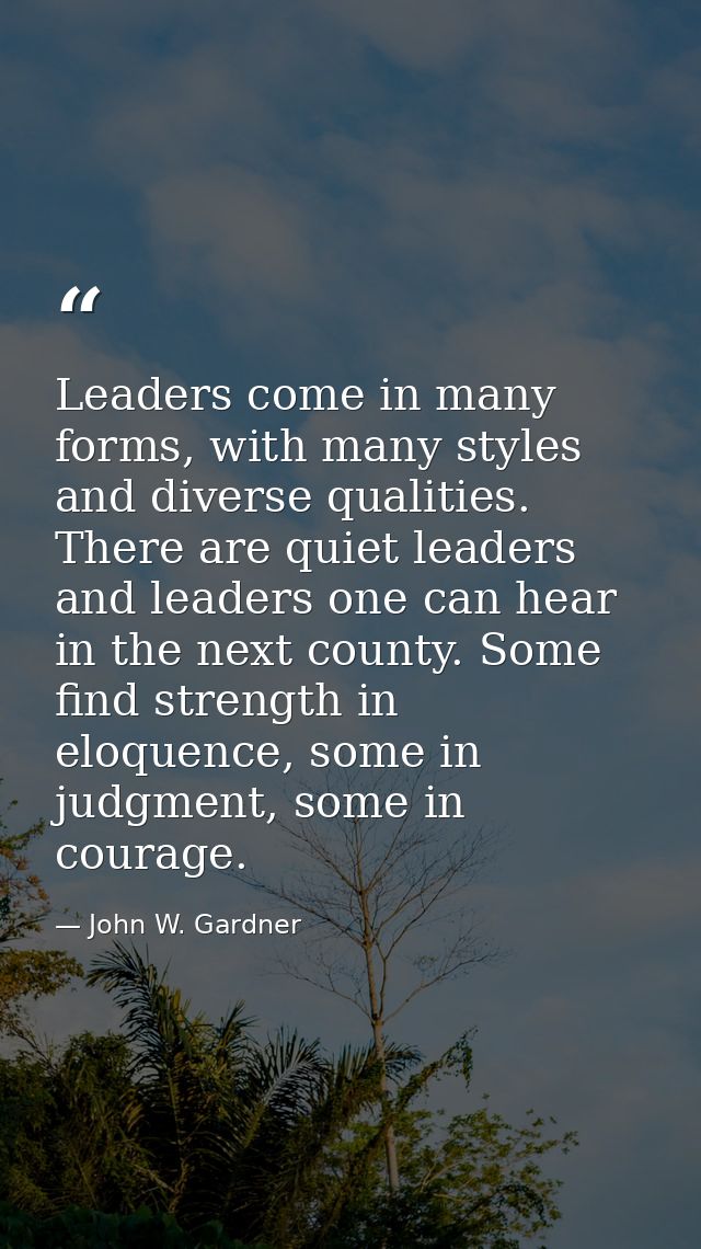 Leaders come in many forms, with many styles and diverse qualities. There are quiet leaders and leaders one can hear in  — John W. Gardner