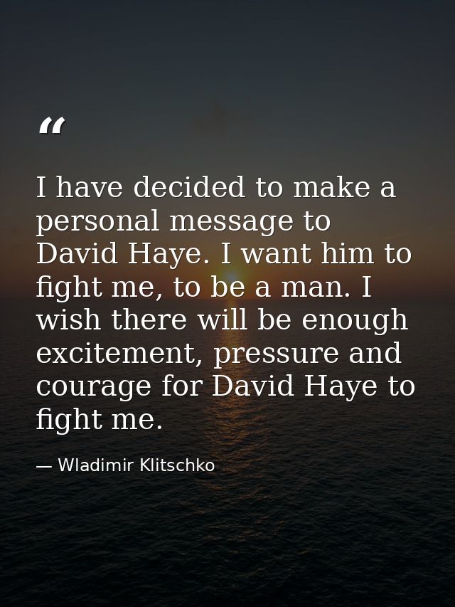 I have decided to make a personal message to David Haye. I want him to fight me, to be a man. I wish there will be enoug — Wladimir Klitschko