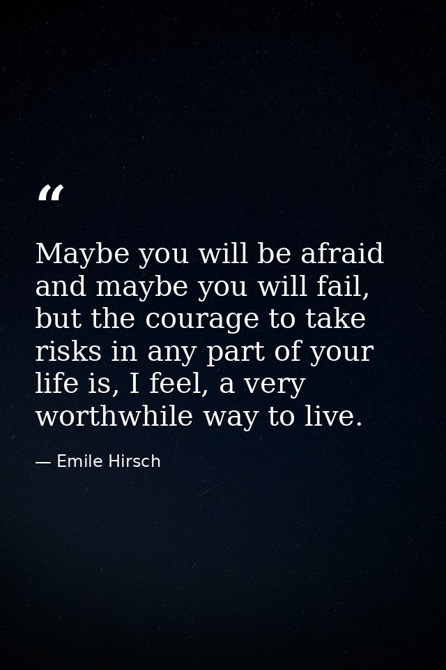 Maybe you will be afraid and maybe you will fail, but the courage to take risks in any part of your life is, I feel, a v — Emile Hirsch