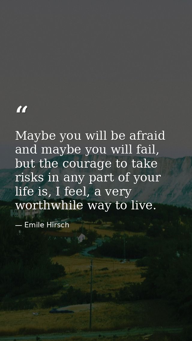 Maybe you will be afraid and maybe you will fail, but the courage to take risks in any part of your life is, I feel, a v — Emile Hirsch