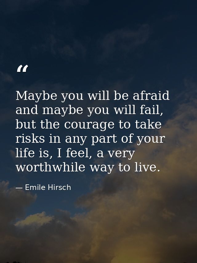 Maybe you will be afraid and maybe you will fail, but the courage to take risks in any part of your life is, I feel, a v — Emile Hirsch
