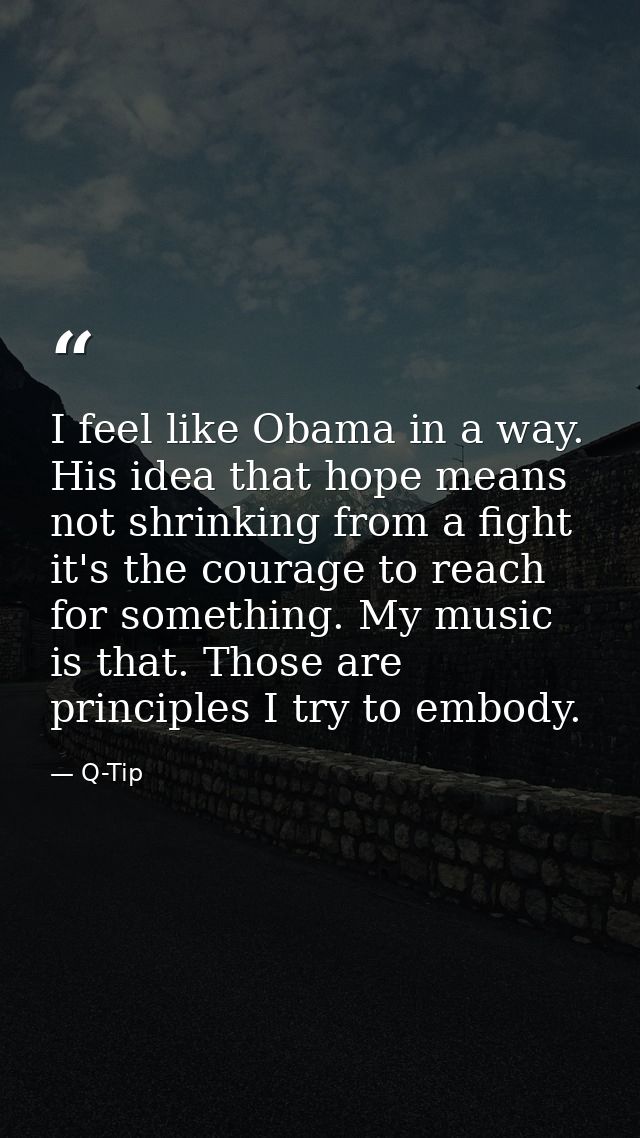 I feel like Obama in a way. His idea that hope means not shrinking from a fight it's the courage to reach for something. — Q-Tip