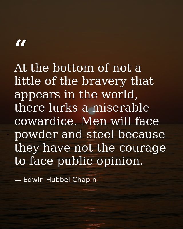 At the bottom of not a little of the bravery that appears in the world, there lurks a miserable cowardice. Men will face — Edwin Hubbel Chapin