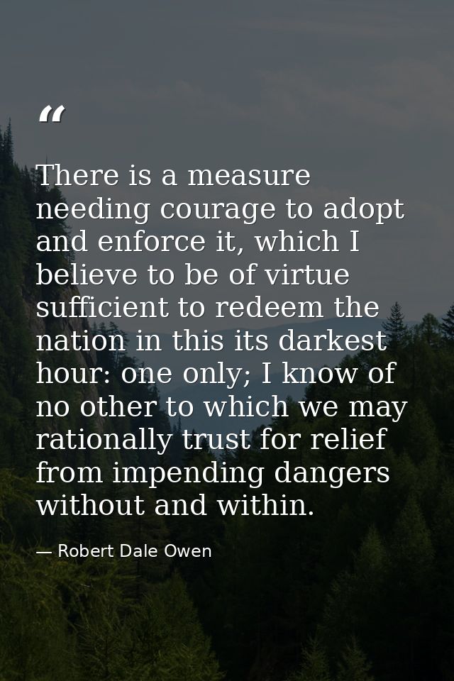 There is a measure needing courage to adopt and enforce it, which I believe to be of virtue sufficient to redeem the nat — Robert Dale Owen