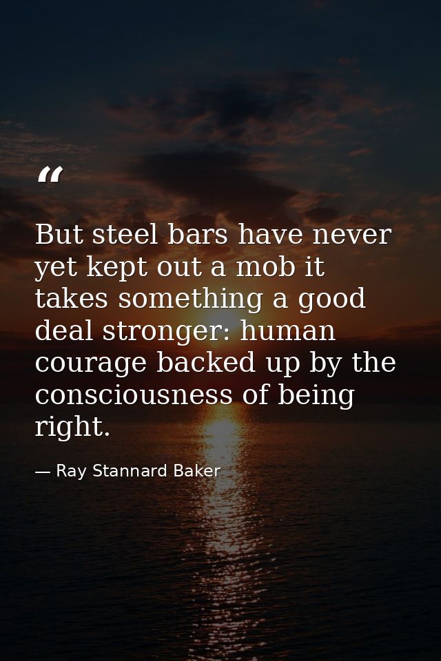 But steel bars have never yet kept out a mob it takes something a good deal stronger: human courage backed up by the con — Ray Stannard Baker