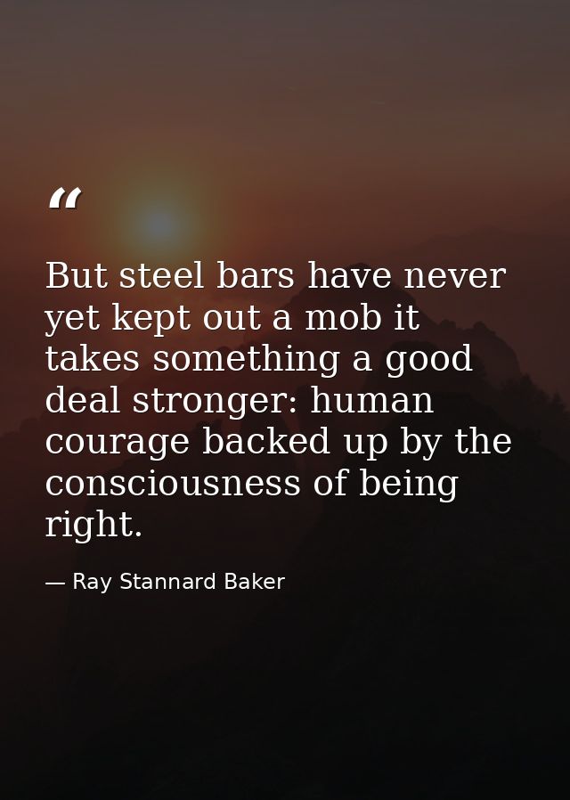 But steel bars have never yet kept out a mob it takes something a good deal stronger: human courage backed up by the con — Ray Stannard Baker